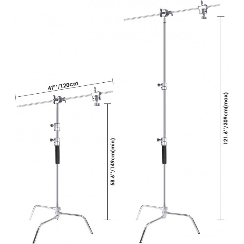 Trépied girafe en acier Pure Métal c-stand Hauteur ajustable Max 3,31M pour réflecteur et lumière